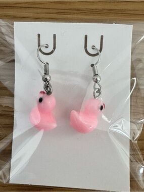 Pink Rubber Duck Dangle Earrings